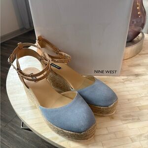 Blue and Tan Suede Espadrille Flats